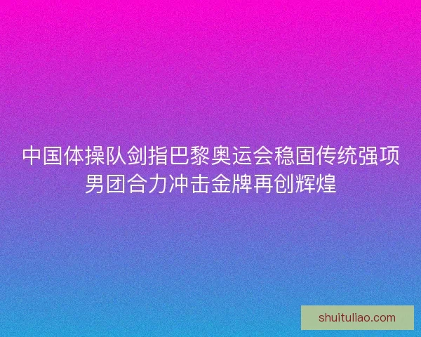 中国体操队剑指巴黎奥运会稳固传统强项男团合力冲击金牌再创辉煌